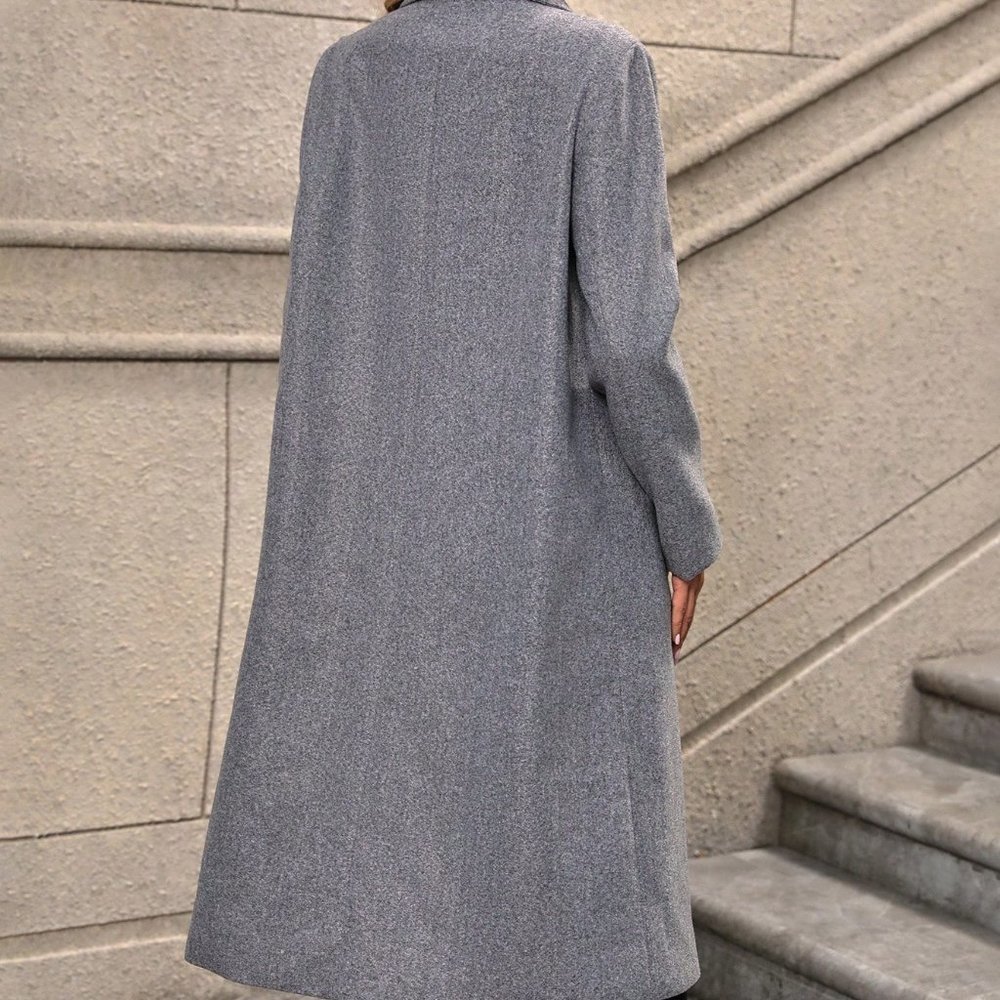 Grey Casual Womens Solid Single Breasted Overcoat - Picture 2 of 5